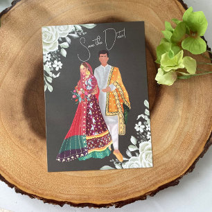 Reserva La Fecha Ilustracion de pareja de bodas de Pakistán