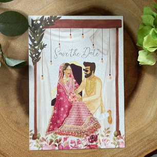 Reserva La Fecha Ilustracion de pareja de bodas de Pakistán