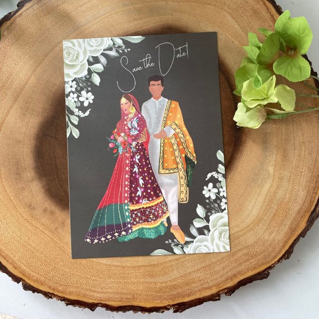 Reserva La Fecha Ilustracion de pareja de bodas de Pakistán (Subido por el creador)