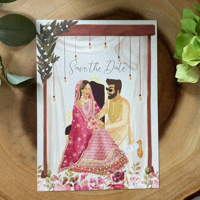 Reserva La Fecha Ilustracion de pareja de bodas de Pakistán (Subido por el creador)
