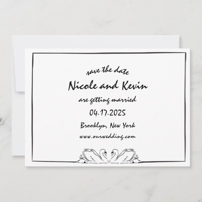 Reserva La Fecha Ilustracion de Swan manuscrito simple y sin tiempo (Anverso)