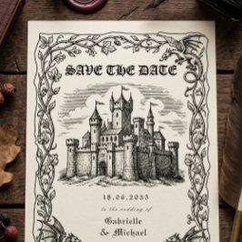 Reserva La Fecha Ilustración en blanco y negro de castillo medieval