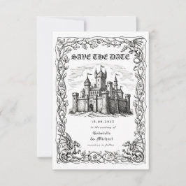 Reserva La Fecha Ilustración en blanco y negro de castillo medieval