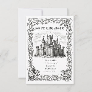 Reserva La Fecha Ilustración en blanco y negro de castillo medieval