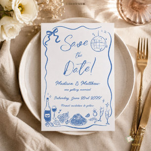 Reserva La Fecha Ilustraciones Dibujadas a Mano Garabatos Bodas 