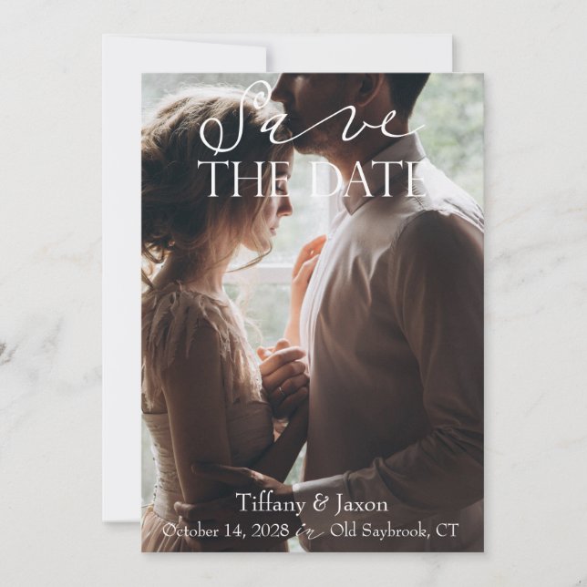 Reserva La Fecha Imagen de pareja de texto de guión blanco Guardar  (Anverso)