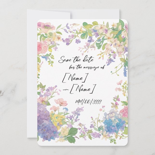 Reserva La Fecha Imagen de Personalizable de borde Boda floral (Reverso)