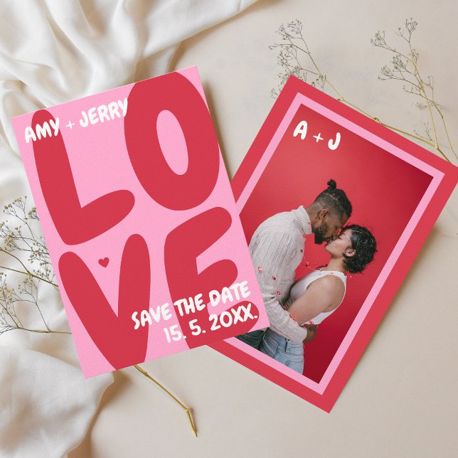 Reserva La Fecha Imagen El día de San Valentín única vibrante rosa  (pink red save the date photo)