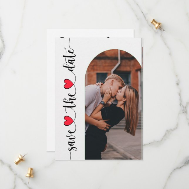Reserva La Fecha Imagen romántica de pareja en Arch Save the Date C (Anverso/Reverso In Situ)