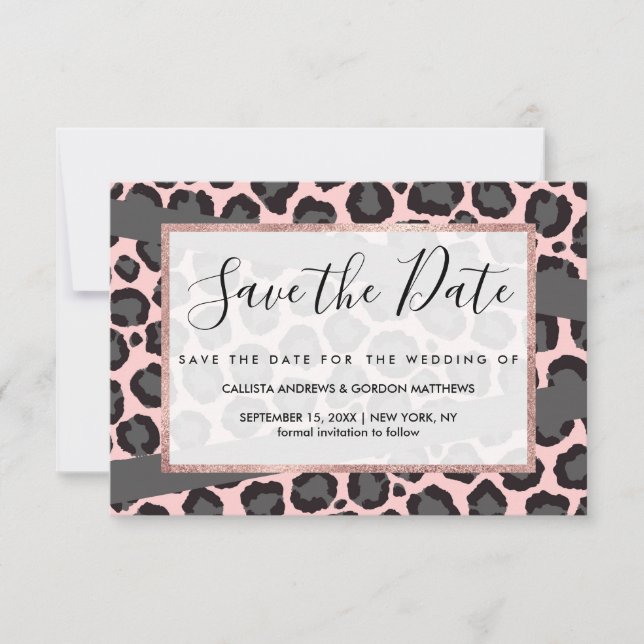 Reserva La Fecha Impresión de Cheetah de Leopardo Gris rosa de Moda (Anverso)