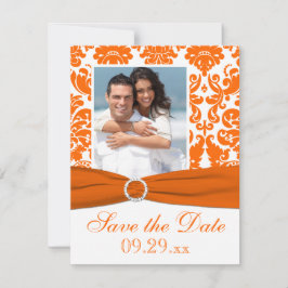 Reserva La Fecha IMPRESIÓN Naranja RIBBON Damask Photo Save the Dat