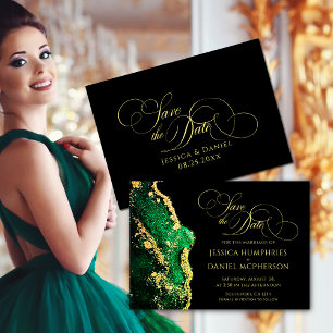 Reserva La Fecha Impresionante Boda de oro negro verde esmeralda