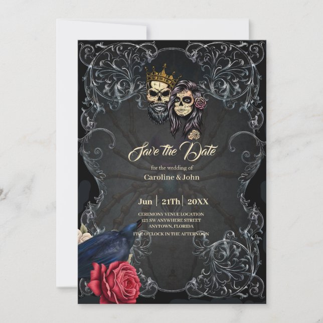 Reserva La Fecha Impresionante diseño de boda gótico oscuro con crá (Anverso)