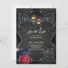 Reserva La Fecha Impresionante diseño de boda gótico oscuro con crá