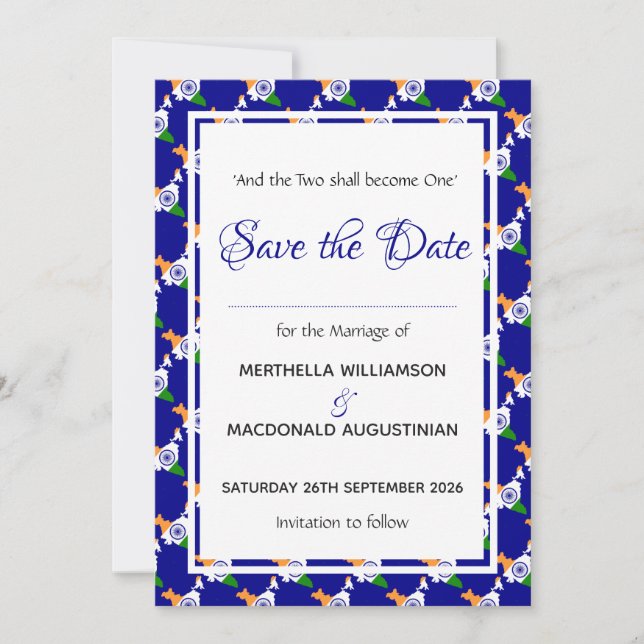 Reserva La Fecha INDIA Boda Patriótico Celebración Especial AZUL (Anverso)