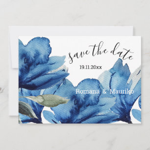 Reserva La Fecha Indigo Floral Watercolor Pintado a mano