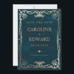 Reserva La Fecha Indigo Medieval Gold Ivy Boda<br><div class="desc">Boda Dorada de la Marina con marfil</div>