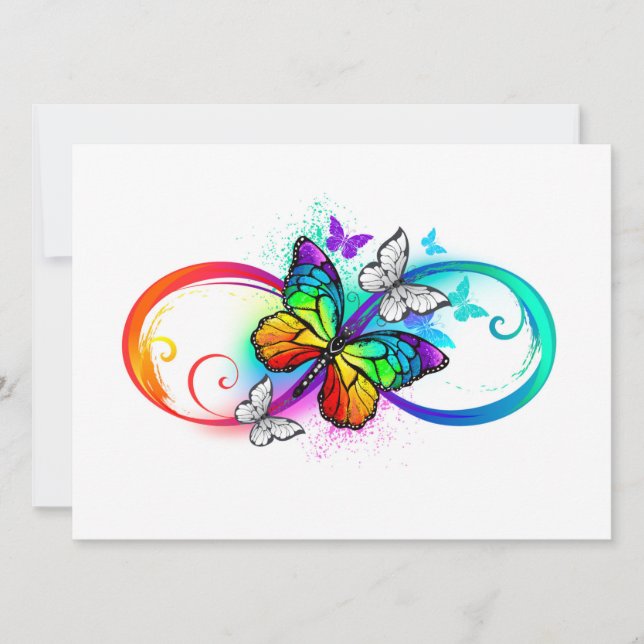 Reserva La Fecha Infinidad brillante con la mariposa arcoiris (Anverso)