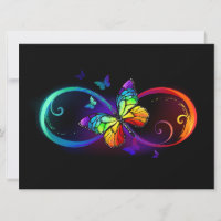 Infinito vibrante con mariposa arco iris sobre neg