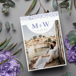 Reserva La Fecha Iniciales Lilac y Flores Foto moderna Doble cara