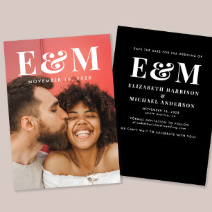 Reserva La Fecha Iniciales monogramas grandes modernos foto blanco 