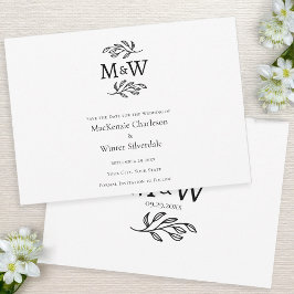Reserva La Fecha Iniciales monogramas simples de pareja boda Minima