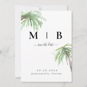 Reserva La Fecha Iniciales simples Boda tropical vertical