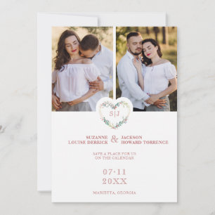 Reserva La Fecha Initials Floral Pink Heart 2 Photos on White