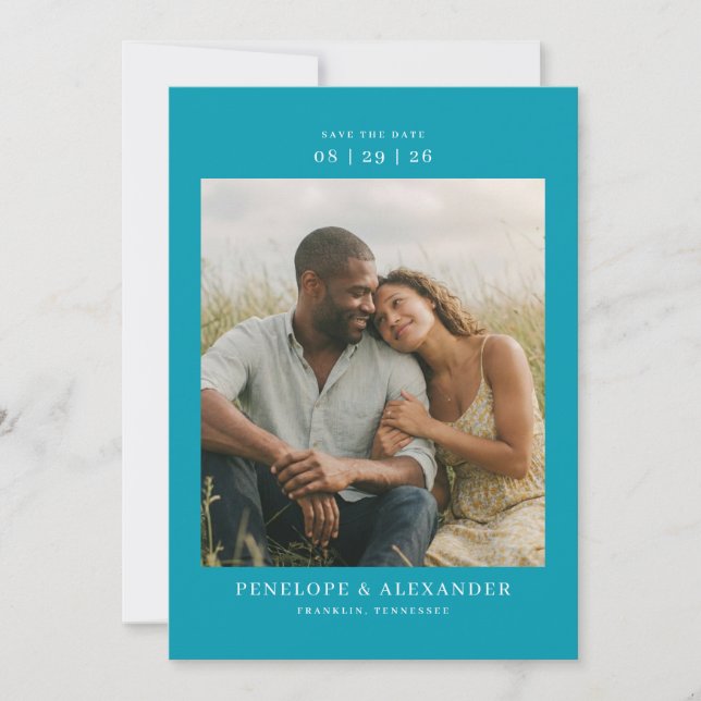 Reserva La Fecha Intimate Teal Modern Photo (Anverso)