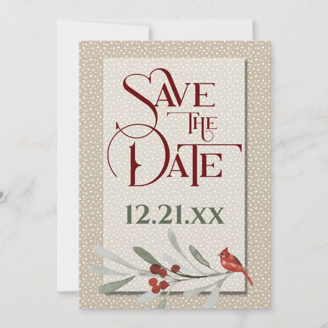 Reserva La Fecha Invierno simple con Boda cardinal (Anverso)