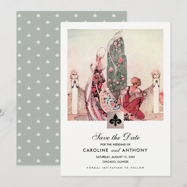 Reserva la fecha. Invitaciones Bodas de arte de ép (Anverso / Reverso)