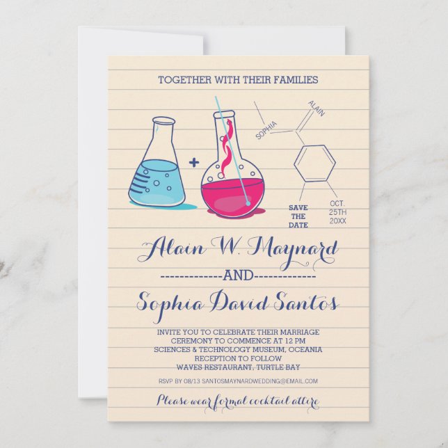 Reserva La Fecha Invitan a Boda de Química Rosa y Azul a tomar foto (Anverso)