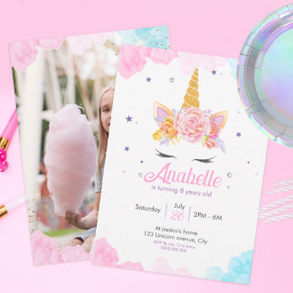 Reserva La Fecha Invitation anniversaire | Licorne avec fleurs