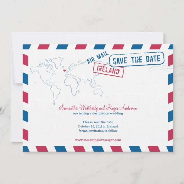 Reserva La Fecha Irlanda Air Mail Wedding Save The Date (Anverso)