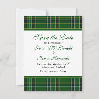 Reserva La Fecha Irlandés National Tartan Wedding Save the Date Car