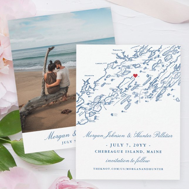 Reserva La Fecha Isla Chebeague Maine Elegant Salva la Fecha (These Maine map save the dates will guide your guests to your Chebeague Island Inn Wedding)