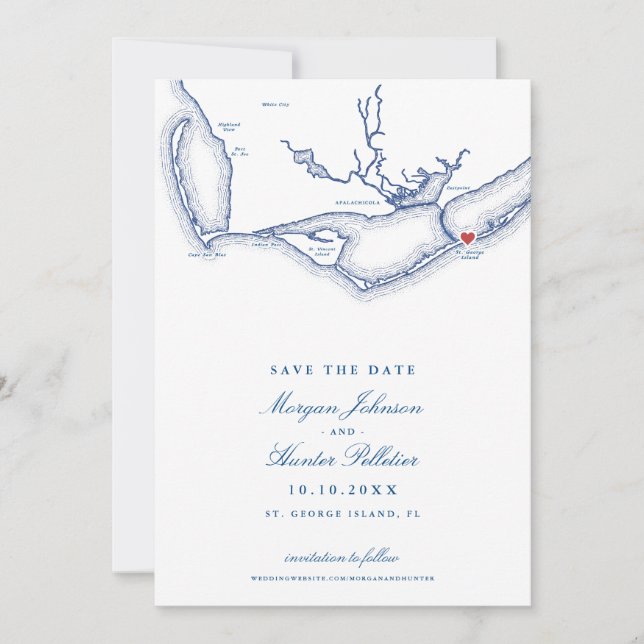 Reserva La Fecha Isla St. George FL Elegant Navy Beach Wedding (Anverso)