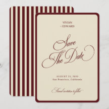 Ivory & Burgundy Stripes Border Retro Wedding