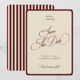 Reserva La Fecha Ivory & Burgundy Stripes Border Retro Wedding
