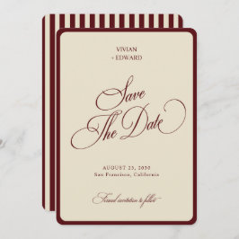 Reserva La Fecha Ivory & Burgundy Stripes Border Retro Wedding