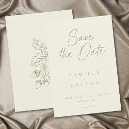 Reserva La Fecha Ivory Cream Leaf Acorn Fall Minimalist Wedding