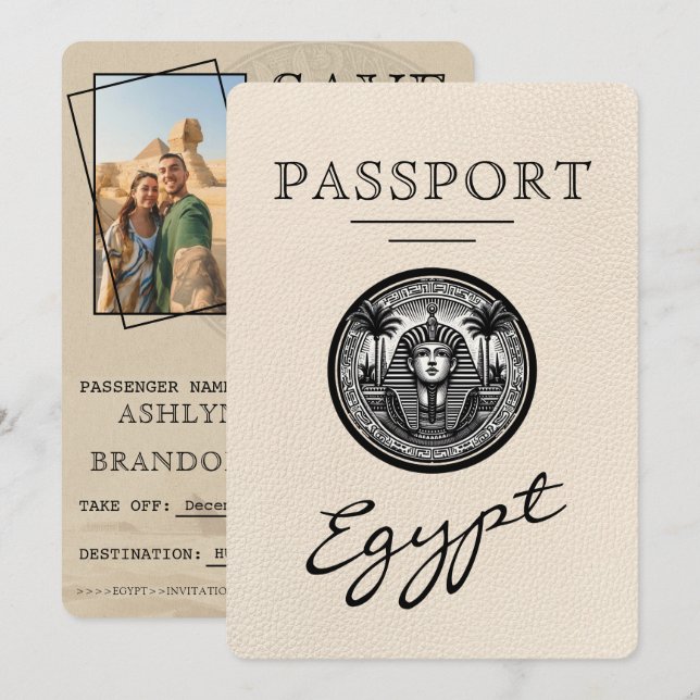 Reserva La Fecha Ivory Egypt Passport Wedding Save the Date (Anverso / Reverso)