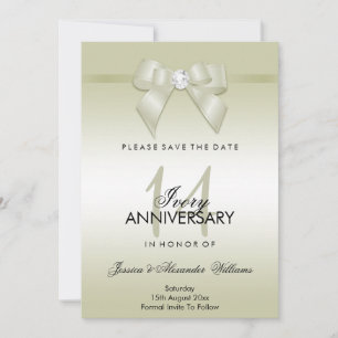 Reserva La Fecha Ivory Gem Bow y Ribbon decimocuarto aniversario Bo