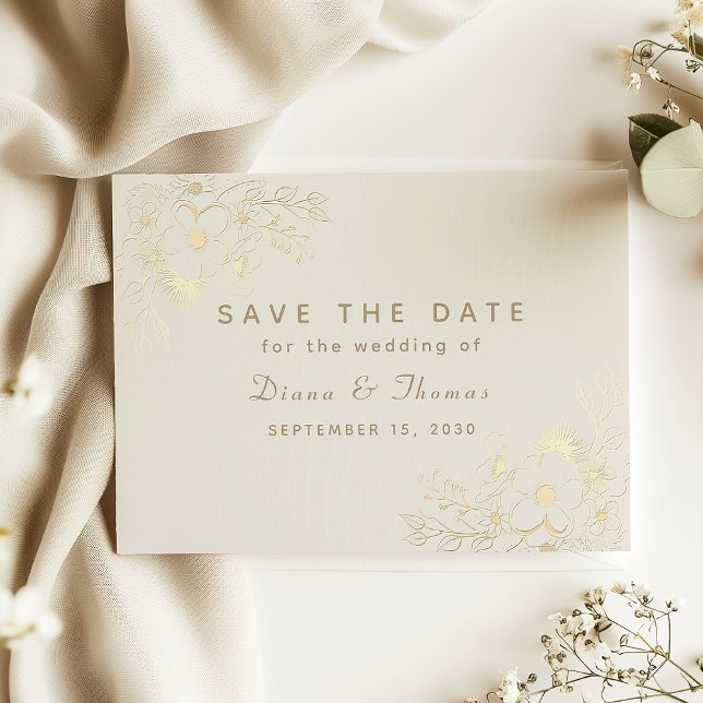 Reserva La Fecha Ivory Gold Floral Boda Save the Date (Subido por el creador)