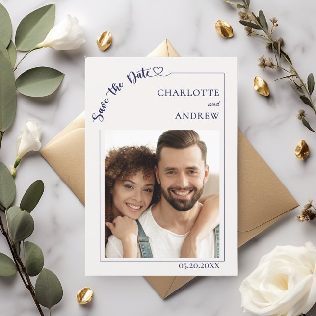 Reserva La Fecha Ivory navy blue photo wedding Save the Date (Subido por el creador)
