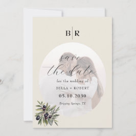 Reserva La Fecha Ivory Olive Branch Monogram Photo Wedding
