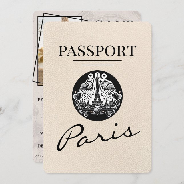 Reserva La Fecha Ivory Paris Passport Save the Date (Anverso / Reverso)