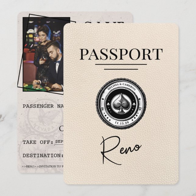 Reserva La Fecha Ivory Reno Passport Save the Date (Anverso / Reverso)