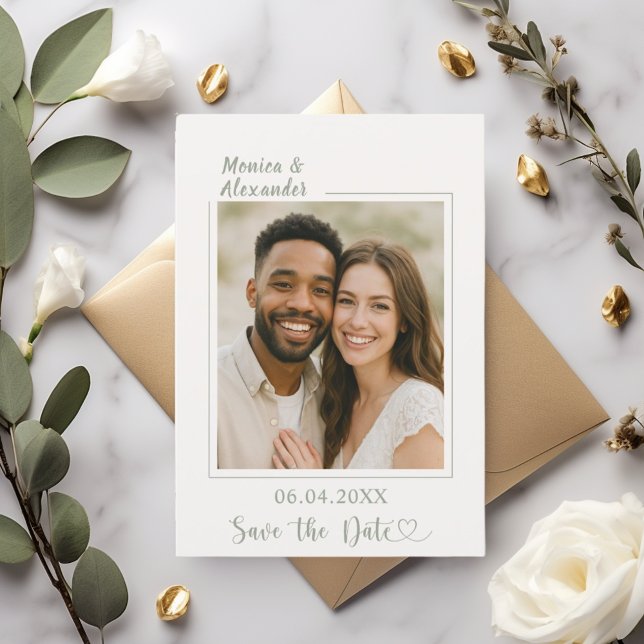 Reserva La Fecha Ivory sage green photo wedding Save the Date (Subido por el creador)