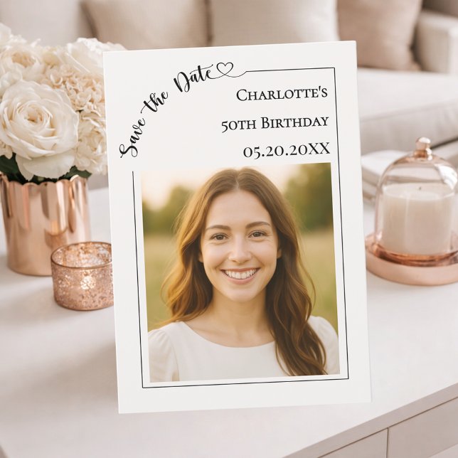 Reserva La Fecha Ivory simple modern photo Birthday Save the Date (Subido por el creador)